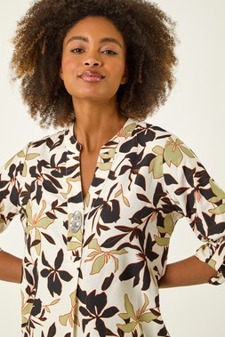 Roman Ivory Floral Button Detail Top