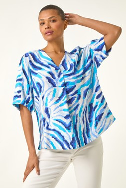 Roman Animal Print Pleated Tunic Top