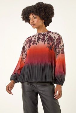 Roman Rust Floral Placement Pleated Top