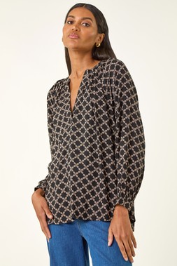 Roman Black Geometric Print Raglan Top