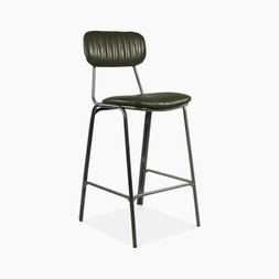 Boston Bar Stool With Backrest | Dark Green Faux Leather & Gunmetal