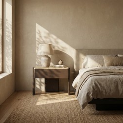 Conan Wooden 1 Drawer Bedside Table | Cappuccino Marble & Dark Walnut