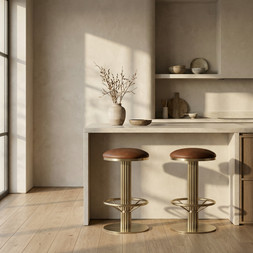 Rafferty Swivel Kitchen Stool | Vintage Tan Faux Leather & Brass
