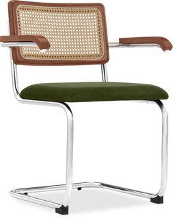 Share Kenton Carver Dining Chair, Olive Green Sustainable Velvet & Chrome
