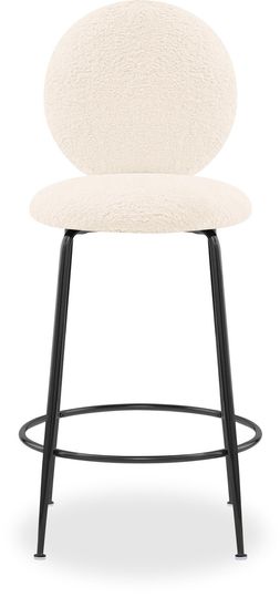 Regent Kitchen Stool With Backrest, Ivory White Boucle & Black