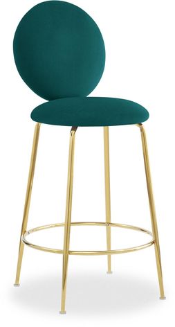 Regent Kitchen Stool With Backrest, Teal Sustainable Velvet & Brass