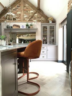 Matteo Metal Bar Stool, Burnt Orange Velvet & Brushed Brass