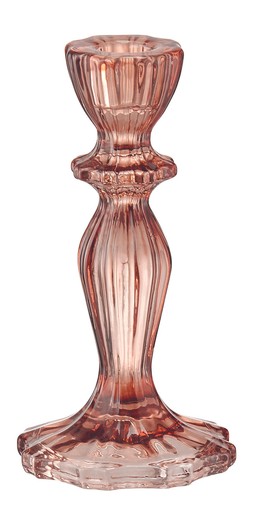 Heavy Petals tall antique pink glass candlestick
