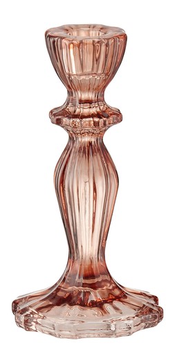 Heavy Petals Tall Antique Pink Glass Candlestick