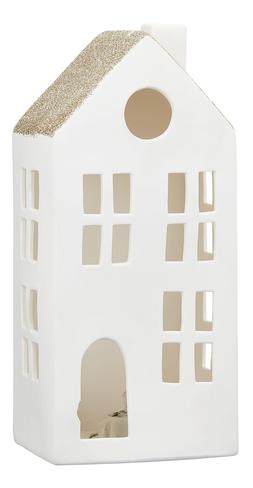 minimalist white ceramic house with gold glitter roof