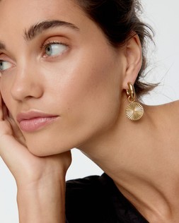 Maya Gold Tone Waterproof Disc Drop Hoop Earrings