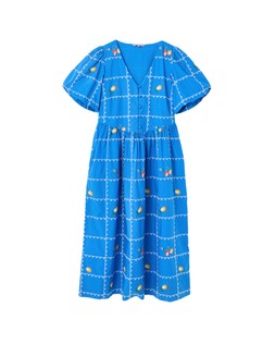 Cobalt Blue & White Embroidered Puff Sleeve Midi Dress £95 €125