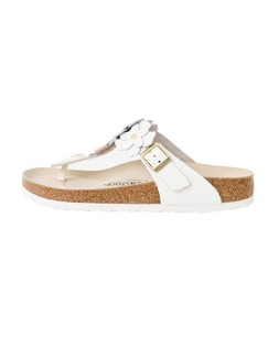 Birkenstock Gizeh White Flower Embellishment Leather Sandals