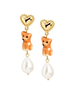 Maple Heart, Dog & Faux Pearl Drop Earrings