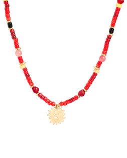 Harriet Red Bead Smiley Sun Charm Necklace