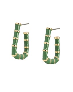 Oline Green Enamel Rectangular Hoop Earrings