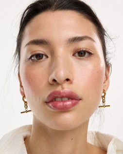 Aretha Gold Tone Waterproof T-Bar Drop Hoop Earrings