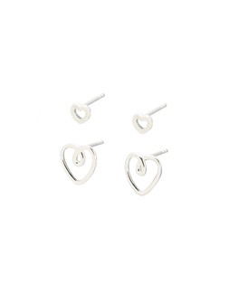 Amia Double Heart Silver Stud Earrings Set of Four £39.50