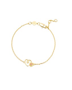 Amia Double Heart Tourmaline Charm Gold Plated Chain Bracelet £42