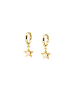 Arista Pearl & Star Charm Gold Plated Drop Hoop Earrings £45