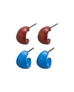 Bethany Blue & Brown Mini Hoop Earrings Set of Two