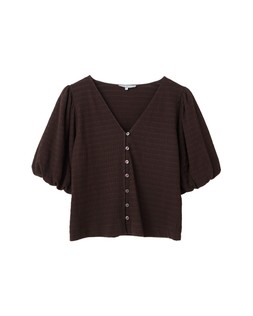 Black Textured Button Up Puff Sleeve Top £42