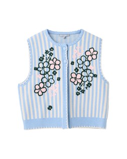 Blue & Cream Striped Floral Embroidered Knitted Waistcoat £65