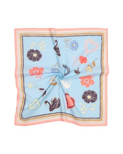 Blue Floral & Heart Cotton Square Scarf £20