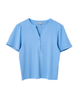 Blue Ribbed Short Sleeve Henley Top £35 €45.50