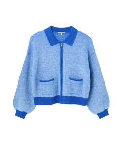 Blue Striped Collared Knitted Bomber Jacket £70.00 €91.00
