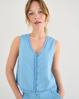 Blue Striped Embroidered V-Neck Waistcoat £55 €72