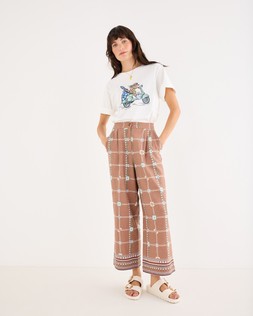 Brown Floral Print Cropped Wide Leg Trousers £65 €85