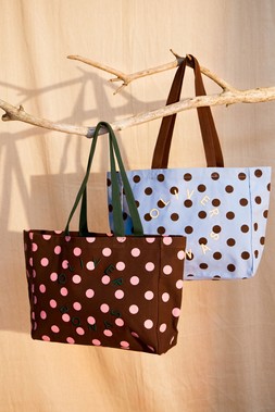 Brown & Pink Polka Dot Logo Fabric Tote Shopper Bag £26