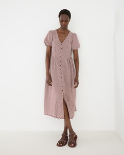Burgundy Gingham Button Up V-Neck Midi Dress £82 €110