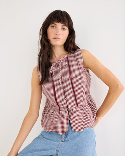 Burgundy Gingham Sleeveless Peplum Top £55 €72