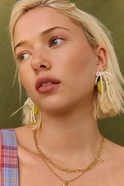 Lorena Lemon Beaded Bow Stud Earrings