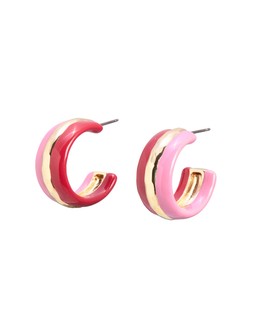 Carmine Pink & Red Enamel Hoop Earrings