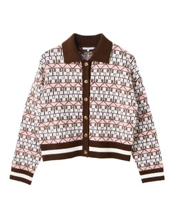 Chocolate Brown House Print Collared Knitted Cardigan £75
