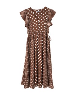 Chocolate Brown & White Polka Dot V-Neck Midi Dress £80 €105