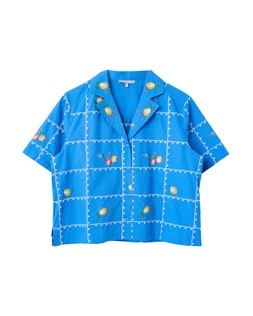 Cobalt Blue & White Embroidered Short Sleeve Shirt £65