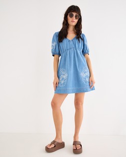 Denim Floral Cutwork V-Neck Mini Dress £78 €105