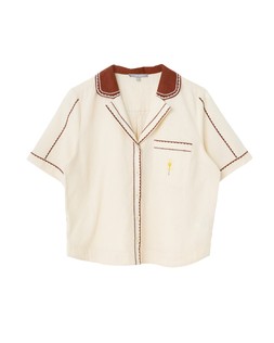 Ecru & Brown Embroidered Short Sleeve Shirt £60 €78
