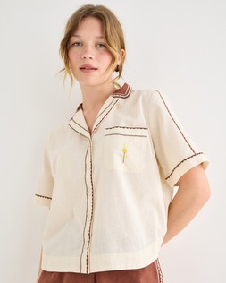 Ecru & Brown Embroidered Short Sleeve Shirt £60 €78