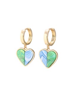 Ellle Green & Blue Resin Heart Drop Hoop Earrings