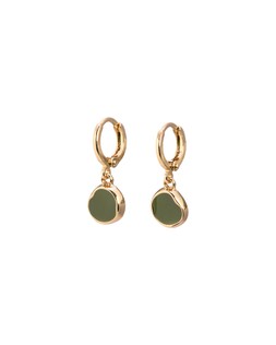 Emir Green Enamel Disc Drop Huggie Earrings
