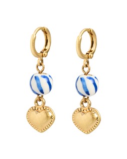 Flossie Blue & White Bead Heart Drop Huggie Earrings £14.50 €19