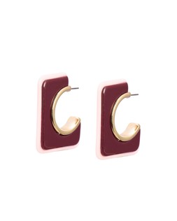 Fuchsia Pink Tipped Edge Square Resin Hoop Earrings