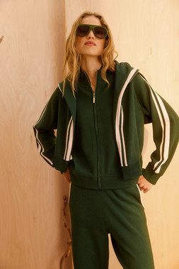 Green and Pink Stripe Zip Up Knitted Bomber Jacket