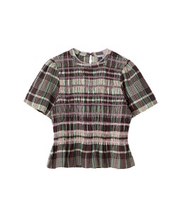 Green & Brown Checked Shirred Puff Sleeve Top £55.00 €72.00