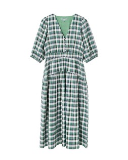 Green Checked V-Neck Puff Sleeve Midi Dress £80